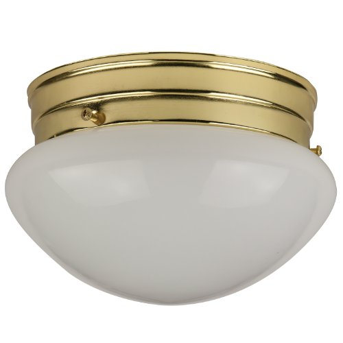 Sunlite Hall6/Pb 6-Inch Mushroom Ceiling Fixture, Polished Brass Finish With White Glass #TOP13