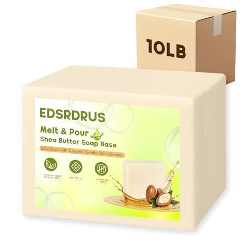 EDSRDRUS 10lb Unscented Melt and Pour Soap Base Fragrance-Free Glycerin Soap Making Supplies for DIY Crafting Smooth Melt Rich Lather Moisturizing (Shea Butter 10 Pound)
