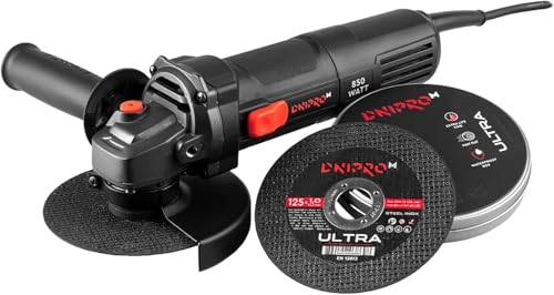 Dnipro-M Meuleuse d’angle 1000 W 125 mm avec vitesse variable 4000-11000 tr/min, meuleuse compacte avec 10 disques. Câble de 3 m, coupe du métal, de la pierre, de la céramique et de la brique. GS-100S