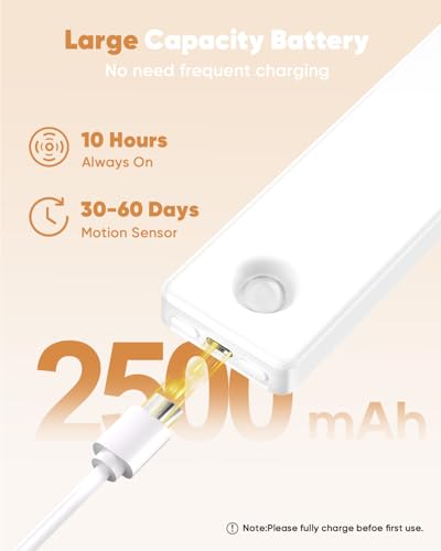 Image of 6 Pack 13inch Under Cabinet Lighting, Motion Sensor Light Indoor, Rechargeable Closet Lights Battery Operated, Wireless Dimmable LED Cabinet Lights, Under Counter Lights for Kitchen Warm Color