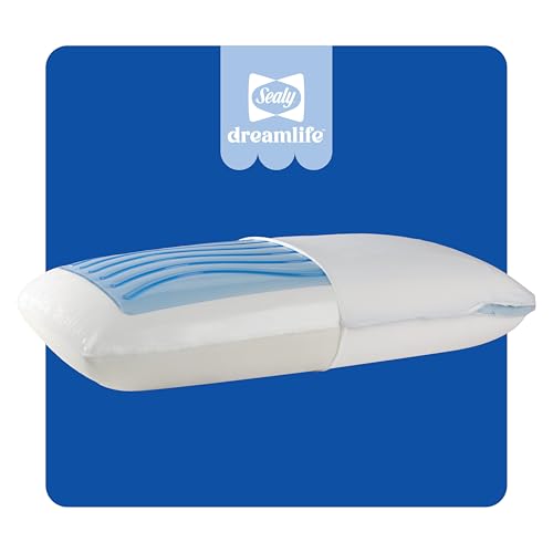 Sealy Dreamlife King Size Memory Foam Cooling Pillow with SealyChill Cooling Gel Removable Machine-Washable Cover Made in the USA White