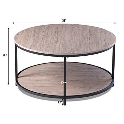 Taid Rustic Round Coffee Table For Your Living Room - 2 Colors Brown Or Cream, Circular Wooden Coffee Table With Open Shelf Storage - Modern Design, Industrial Quality, Circle Shaped Coffee Table #TOP1