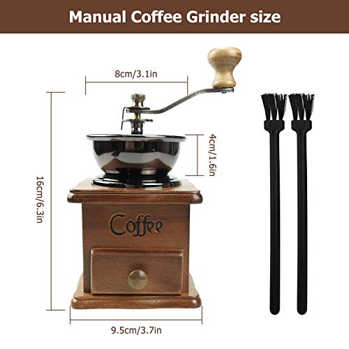 Manual Coffee Grinder, Vintage Style Wooden Hand Grinder Hand Coffee Grinder Roller Classic Coffee Mill Hand Crank Coffee Grinders With Brush For Drip Coffee French Press #TOP5