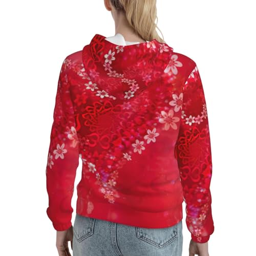 Sweat à capuche imprimé cœur rouge EdWal pour femme, pull confortable style décontracté - 4