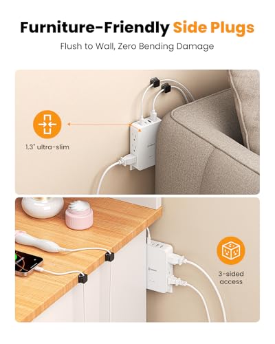 HONIZER Extensión con 6 Tomas Laterales AC, Toma de Pared Plana, USB C PD 20W miniatura 2