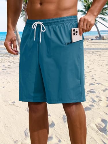 INCERUN Mens Swim Trunks 9 Inch Bathing Suit Men Swimsuit Quick Dry Board Shorts with Compression Liner Swimwear 2 in 1 Swimming Shorts Drawstring Shorts with Zipper Pockets Copenblue X-Large — view 2