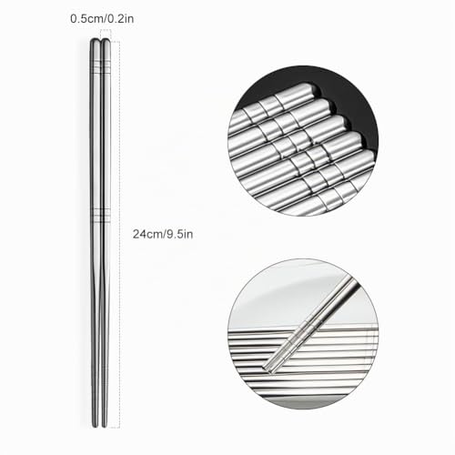 Miniatura 2 de Tiokin 5 Pares De Palillos De Acero Inoxidable 304 Reutilizables, Cuadrados, Ligeros Y Antideslizantes, Aptos Para Lavavajillas