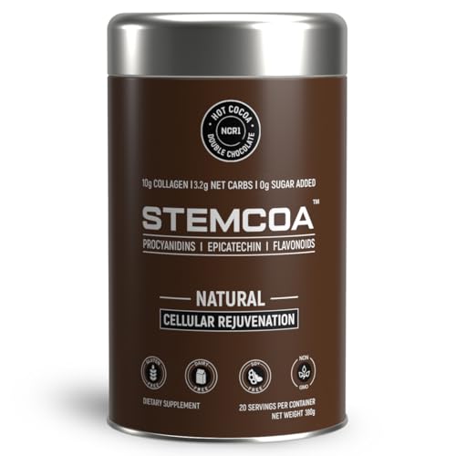 Stemcoa NCR1 - Natural Cellular Renewal & Rejuvenation, Double Chocolate Flavor, Hydrolyzed Bovine Collagen Powder with Cocoa & Resveratrol, Non-GMO, Gluten Free & Keto Diets
