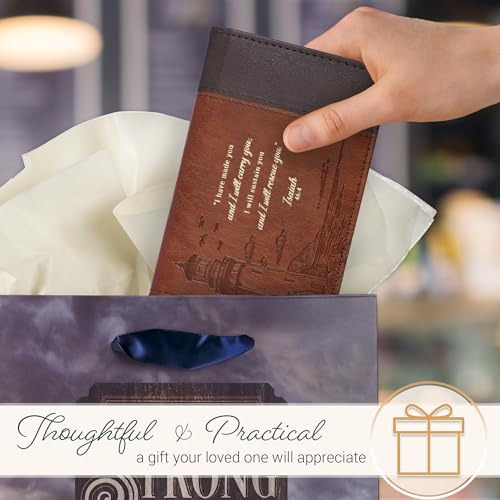 Christian Art Gifts Premium Vegan Leather Scripture Checkbook Cover for Men & Women: I Will Carry You Bible Verse, Debossed Scenic Lighthouse, Duplicate Checks, ID Card Slots, Pen Loop, Brown & Gold - Thumbnail 6