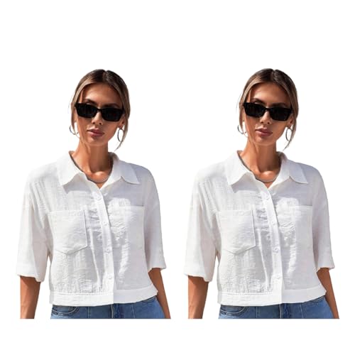 Image of TOPLOT V-Collar Solid Crop Shirt for Women with Half Sleeves, Polyester, Regular Fit