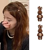 2PCS Cute Velvet Rabbit Hair Clip Easter Rabbit Hair Clips Versatile Hair Clip Hair Brown Plush Bunny Hairpin 3D Stuffed Animal Side Barrette for Women School Stuff Daily Soft Spring Hair Accessories