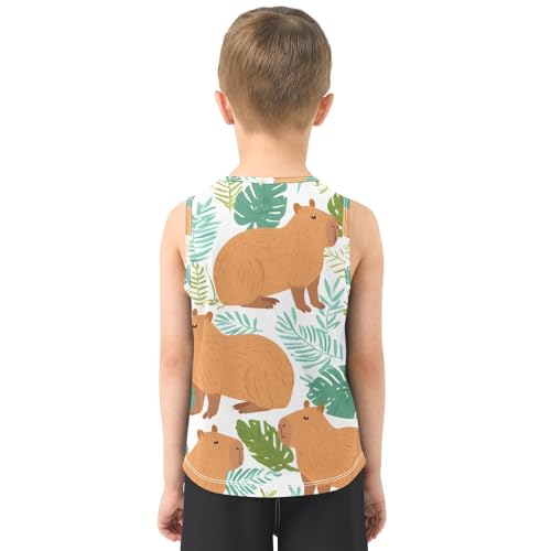 Boys' Tank Top Shirt Capybara Leaf Pattern Sleeveless T-Shirts3