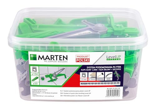 Marten Level UP | Fliesen-Nivelliersystem Set 1mm, 1,5mm, 2mm, 3mm | Perfekte Ergebnisse für Boden- und Wandbeläge | 5-15 mm Fliesenstärke (SET 150 + 50 + 1, 1,5 MM)