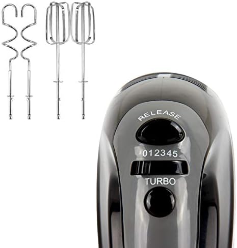 SQ Professional Blitz Hand Mixer Electric Whisk, Turbo Button, 5 Speed Control, 2X Beaters, 2X Dough Hooks 300W (Black)