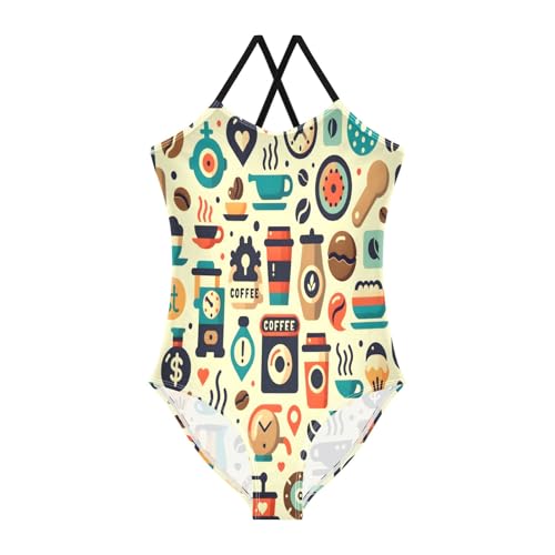 Coffee Shop Signs Flat Icon Girls One-Piece Swimsuit Beach Bathing Suit