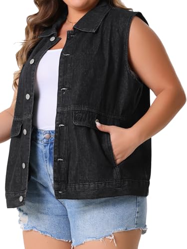 Agnes Orinda Women's Plus Size Denim Vest Oversized Button Down Sleeveless Waistcoat Shacket Jean Jacket2