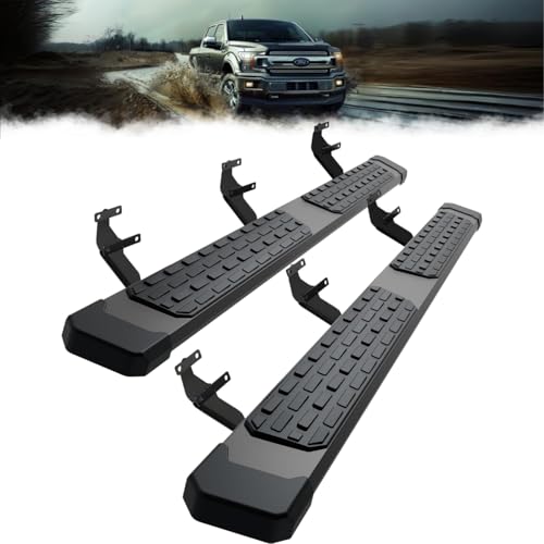 6" Running Boards Side Step Nerf Bar fits 2015-2026 Ford F-150 & 2017-2026 F-250 Super Duty - Super Crew Cab (Non-Slip Step Pads with Rugged Block Tread - 4 Doors) - Aluminum Alloy Black - Pair Set