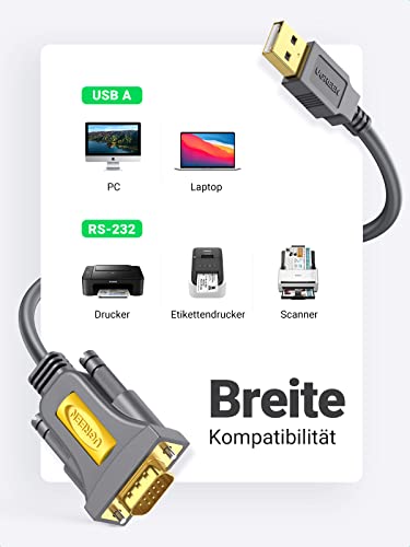 UGREEN USB auf RS232 Seriell Kabel USB Seriell DB9 mit PL2303 Chipsatz (2M)