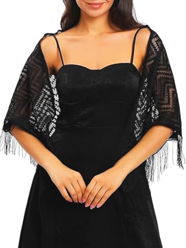 Urieo Women's Shawls and Wraps for Evening Dresses Triangle Lace Pashmina Scarf with Tassels Wedding Party Soft Large Shawl3
