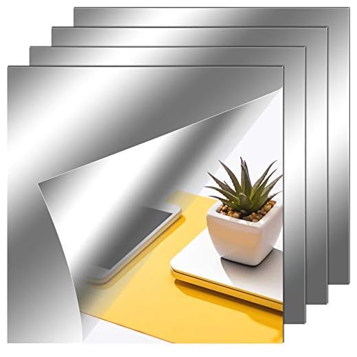 Zonon Flexible Mirror Sheets Self Adhesive Non Glass Mirror Tiles Mirror Stickers for Home Wall Decor (4 Pieces, 12 x 12 Inches)