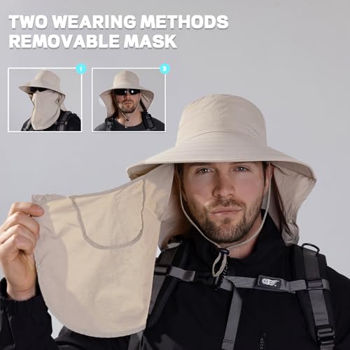 Image of Rosoz Sun Hat for Men Women with Neck Flap,Wide Brim UPF50+ Fishing Hat with Detachable Face Cover Outdoor Sun Protection Hat