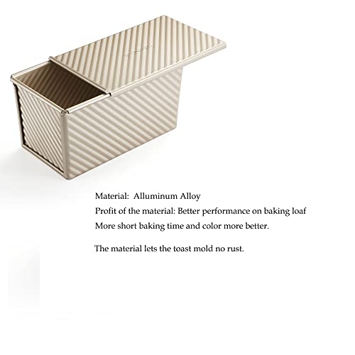 Monfish Pullman Loaf Pan W Cover Bread Toast Mold Corrugated Loaf Pan W Lid 1Lb Dough Alluminumed Steel Non Stick Gold (8.5X4.75X4.375Inch) #TOP2