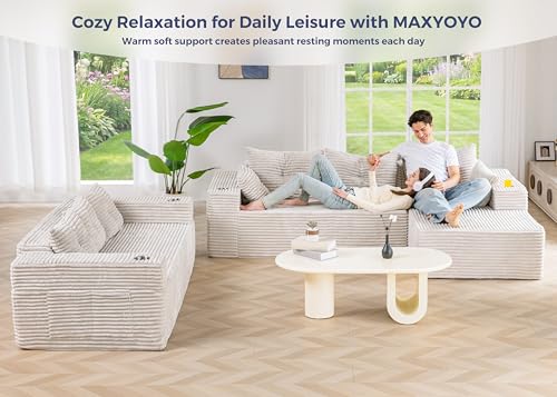 Image of MAXYOYO Modular Sectional Couch with L-Shape Chaise and Loveseat, Modern Boneless Couch for Living Room, Oversized Sofa with Deep Seat, No Assembly Required, Grayish Beige