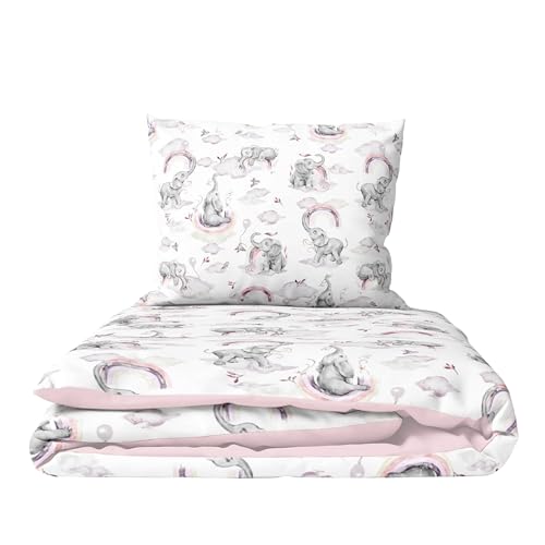 Baby Comfort 2 Piece Toddler Children Quilt Duvet & Pillow Set 120x90 cm to fit Cot Bed 12M+ (Pink Elephants)