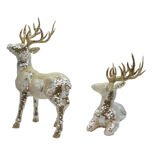Cerf debout et couché doré objet décoration table salon réveillon Noël