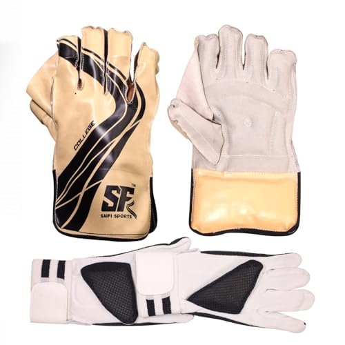 Image of Cricket Wicket Keeping Gloves Black Cotton Padded Inner RECOMMANDED for Tennis Ball (Black Inner)