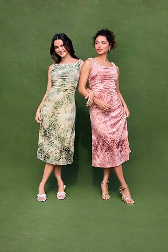 CIDER Womens Dresses Floral Dress Sleeveless Scoop Neck Ruched Midi Dress2