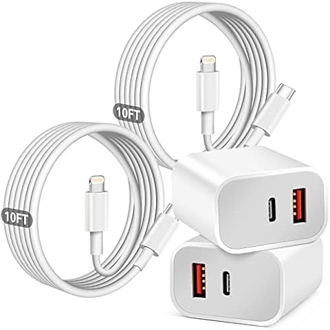 Fast Charger iPhone,Dual Port A/C iPhone Charger Fast Charging Adapter,2Pack Quick Double iPhone Wall Charger Block,Apple Charger Block 10FT USBC to Lightning Cable for iPhone 14/13/12/11/ProMax/XS/XR Cover