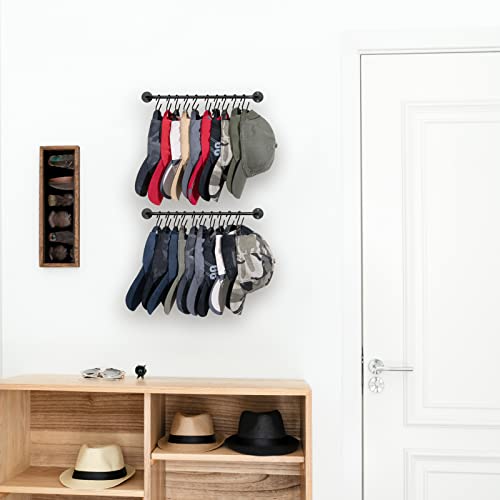 Mkono-Hat-Rack-for-Wall-Baseball-Cap-Organizer-Hanger-with-20-Hooks-Modern-Metal-Hat-Holder-Wall-Mounted-Caps-Display-for-Closet-Door-Bedroom-Entryroom-Laundry-Set-of-2Black