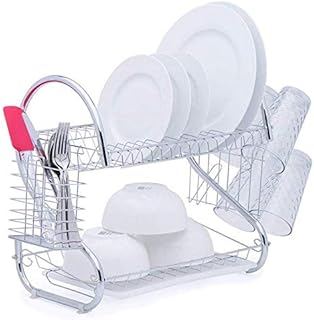 Dish Drainer Rack 2 Tier Dish drainer Kitchen Drying Rack Chrome Plated with Drip Tray