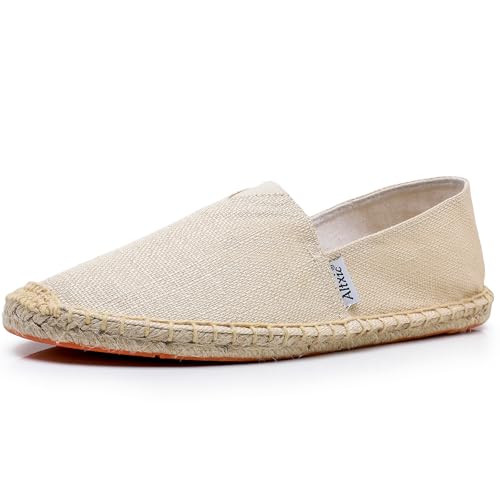 Altxic Men's Casual Canvas Comfort Braided Slip on Espadrilles Flat Light Beige 11 US