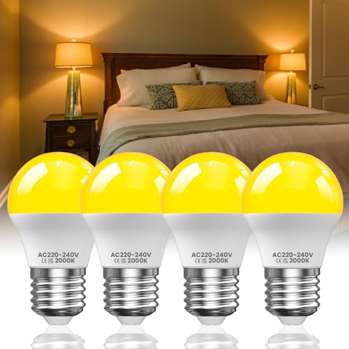 Lustaled Bombillas LED e27 luz Calida 2000K, G45 3W Bombilla Ambar LED E27, Anti Luz Azul para Dormitorio, Guardería, Bombillas para Dormir, No Regulable, Paquete de 4