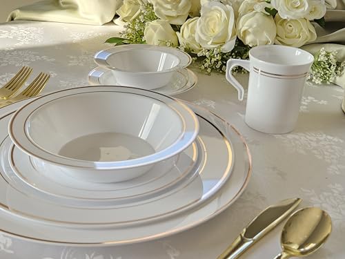 Platos desechables 12'' pack 120 unidades Blanco con borde oro rosa miniatura 4