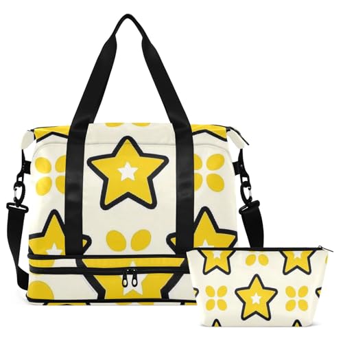 Yellow Stars Dot Yellow Duffel Bag Overnight Weekender Bags with Adjustable Strap for Sports 2 Pcs Set2