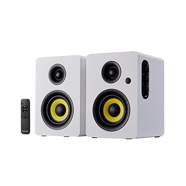 SW206 80W Active Dual-Mode Bookshelf Speakers, 4inch Studio Monitor and HiFi Mode, Optical Coaxial TRS Aux Bluetooth 5.0 USB with 24bit DAC, for Home Music System Turntable TV PC Desktop, White