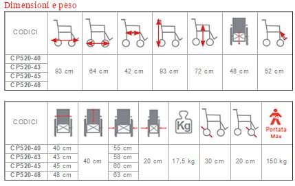 Sedia a rotelle Carrozzina PIEGHEVOLE -GO UP!- 43 CM Art. CP520-43