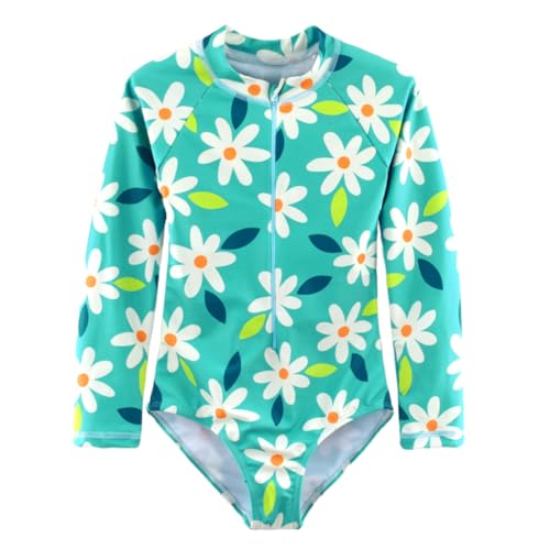 Image of Girls One Piece Swimsuit Long Sleeve Rash Guard UPF 50+ Age 2-12Y | UPF 50+ Sun Protection,Quick Dry,Front Zipper,Bright colorful ,Great for Beach, Pool and Water Play,Little Kids Bathing Suits