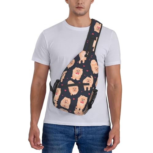Sac à dos à bandoulière imprimé chiots de Poméranie taille unique noir