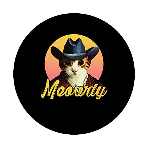 Meowdy Funny Country Music Cat Cowboy Hat Cool Cute PopSockets Swappable PopGrip, Black - Image 3