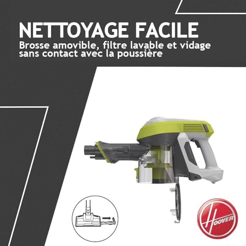 Hoover HF110H Aspirateur Balai sans Fil, Puissant 22V, Grande Capacité 0.9 L, Grande Autonomie 40 Min, Vidage Facile, Position Park & GO, Electrobrosse LED, Brosse Multi-Surfaces, Suceur Plat