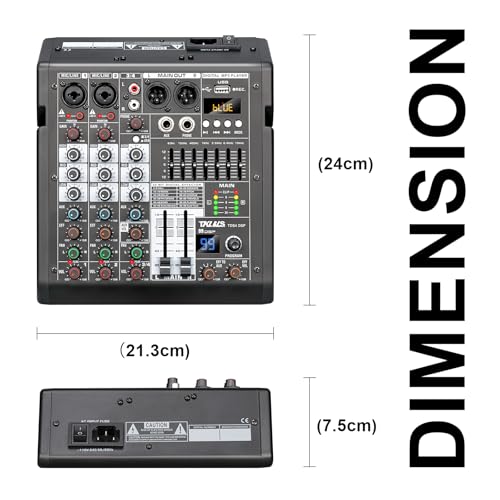TKLBLS 4 Channel Audio Mixer for Home Audio, Sound Mixer Board with USB Interface, 99 DSP Effects, 48V Phantom Power, XLR Inputs for Karaoke, Recording