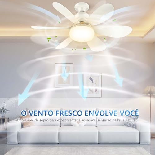 Ventilador de Teto com Luz, Ventilador E27 com Controle Remoto, 3 Cores, 3 Velocidades de Vento, Ade