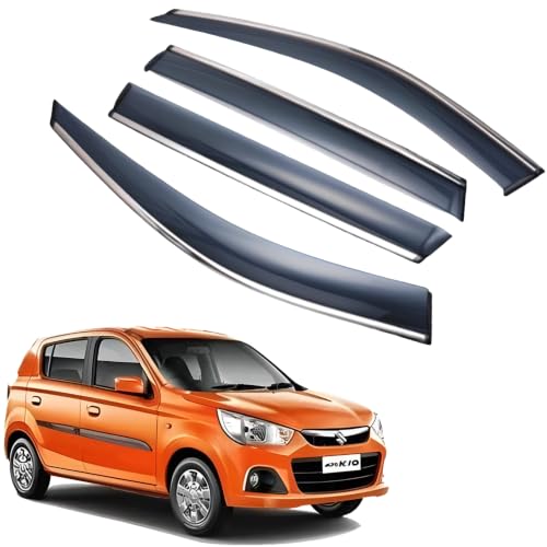 Image of CAR SAAZ Chrome Line Door Visor for Alto K10 (2014-2022) (Set of 4Pcs) | Rain Guard | Wind Deflector
