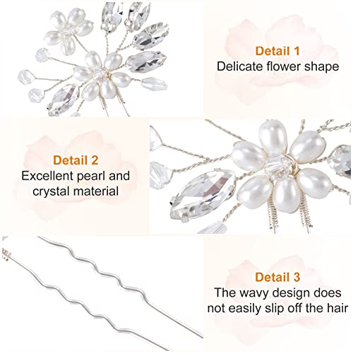 Oiiki 4Pcs Wedding Pearl Flower Hair Clips, Bridal Rhinestone Pearl Hair Pins, Crystal Hair Jewelry Pins, U Shape Wedding Hair Accessories For Brides, Bridesmaids, Women, Girls - Silver (2 Styles) #TOP3