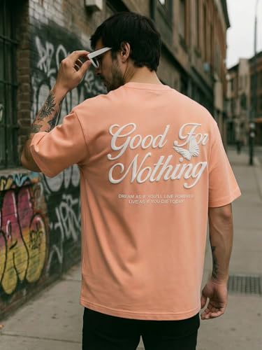 Image of TOXA Men's Pure Cotton Oversized Fit Tshirt | Oversized Baggy Fit Tee with Drop Shoulder | Cool and Stylish Graphic Printed Design Half Sleeve T-Shirt (Available Sizes: S to 2XL)