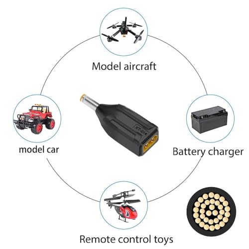 CY Adaptador XT60 macho SC100 para conector DC 5,5 x 2,5 mm macho, adaptador de carregamento rápido